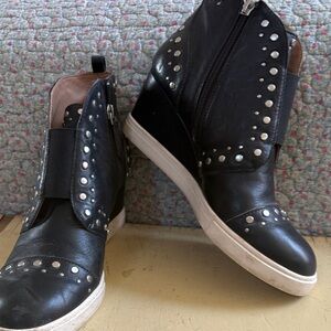 Paolo Black Studded Wedge Ankle Boots